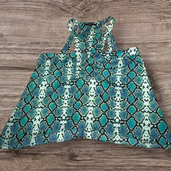 BCBG Maxazria Sleeveless Snake Sprint Lightweight Blue Green Black Blouse size L - Picture 4 of 11